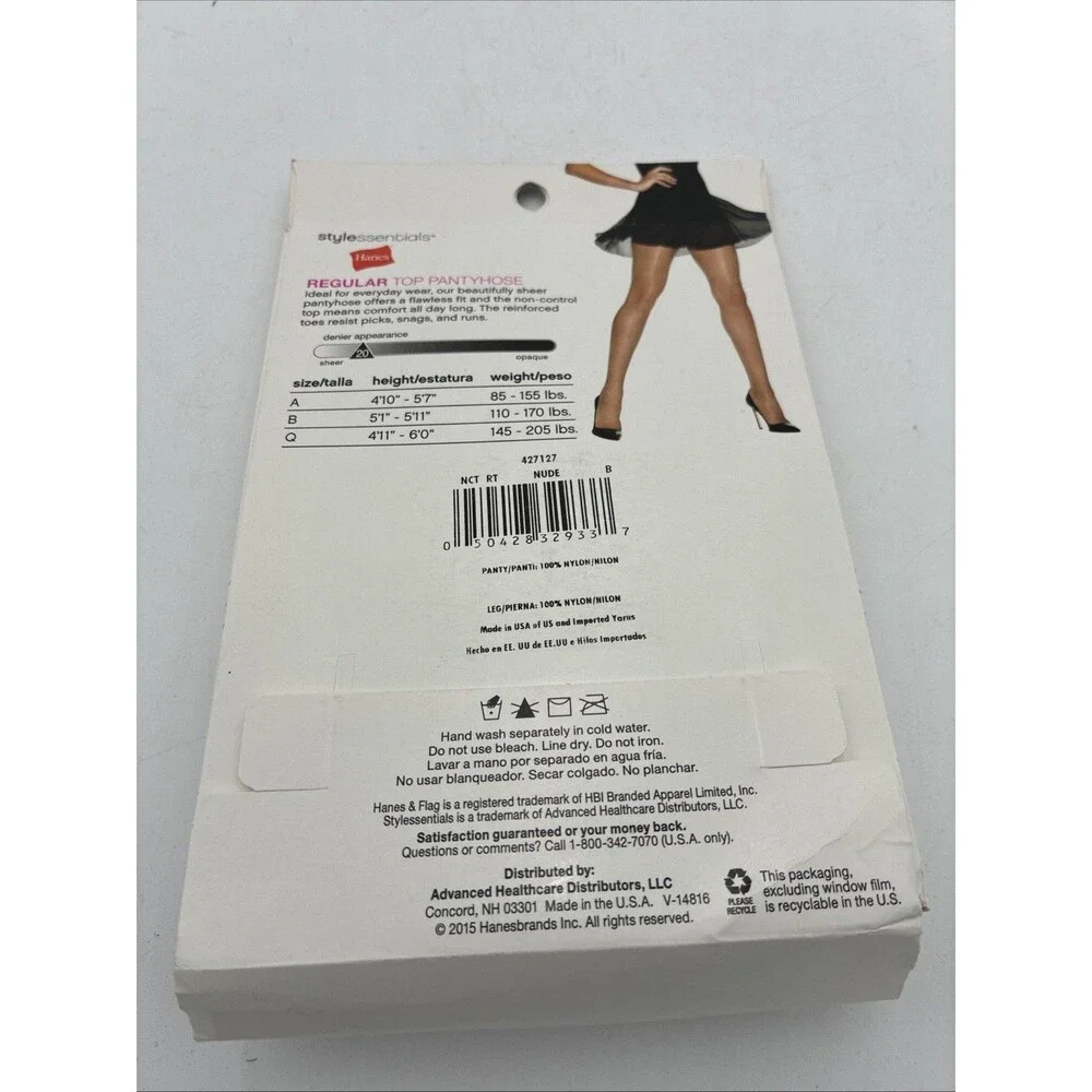 Hanes Regular Top Pantyhose Reinforced Toe Sheer Leg Size B Nude (2 Pair)